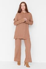 Camel Slit Detailed Cardigan-pants Knitwear Set Tctaw23us00028