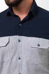 Sequined Navy Slim Fit Long Sleeve Cotton Men's Shirt 37810.23k