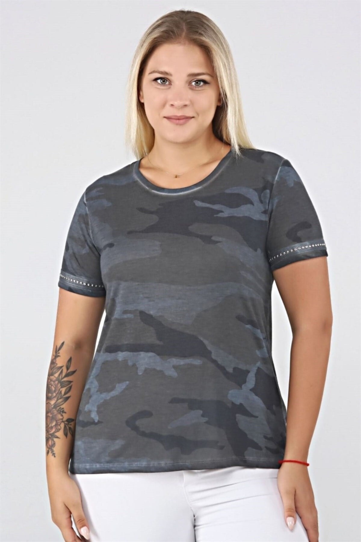 Camouflage Printed Sleeve End Staple Printed Tshirt-oil Sea-ts2127