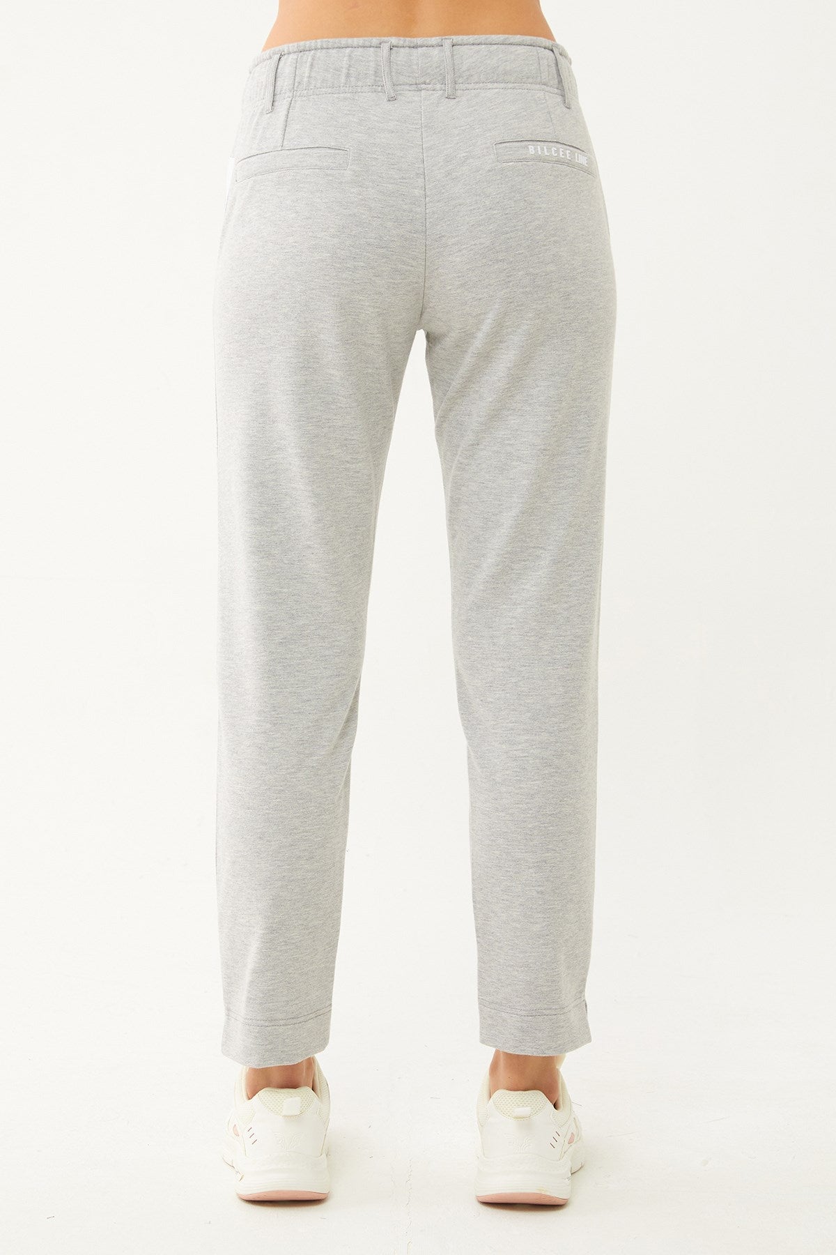 Women's Grey Melange Narrow Leg Organic Cotton Sports Tracksuit Bottoms 0667 Tb23wy05s0667-1