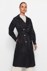 Black Belted Water Repellent Long Trench Coat Twoaw24tr00003