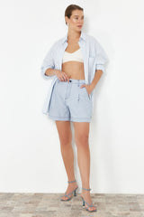 Light Blue 100% Tencel™ Pleated High Waist Denim Shorts Twoss24sr00128