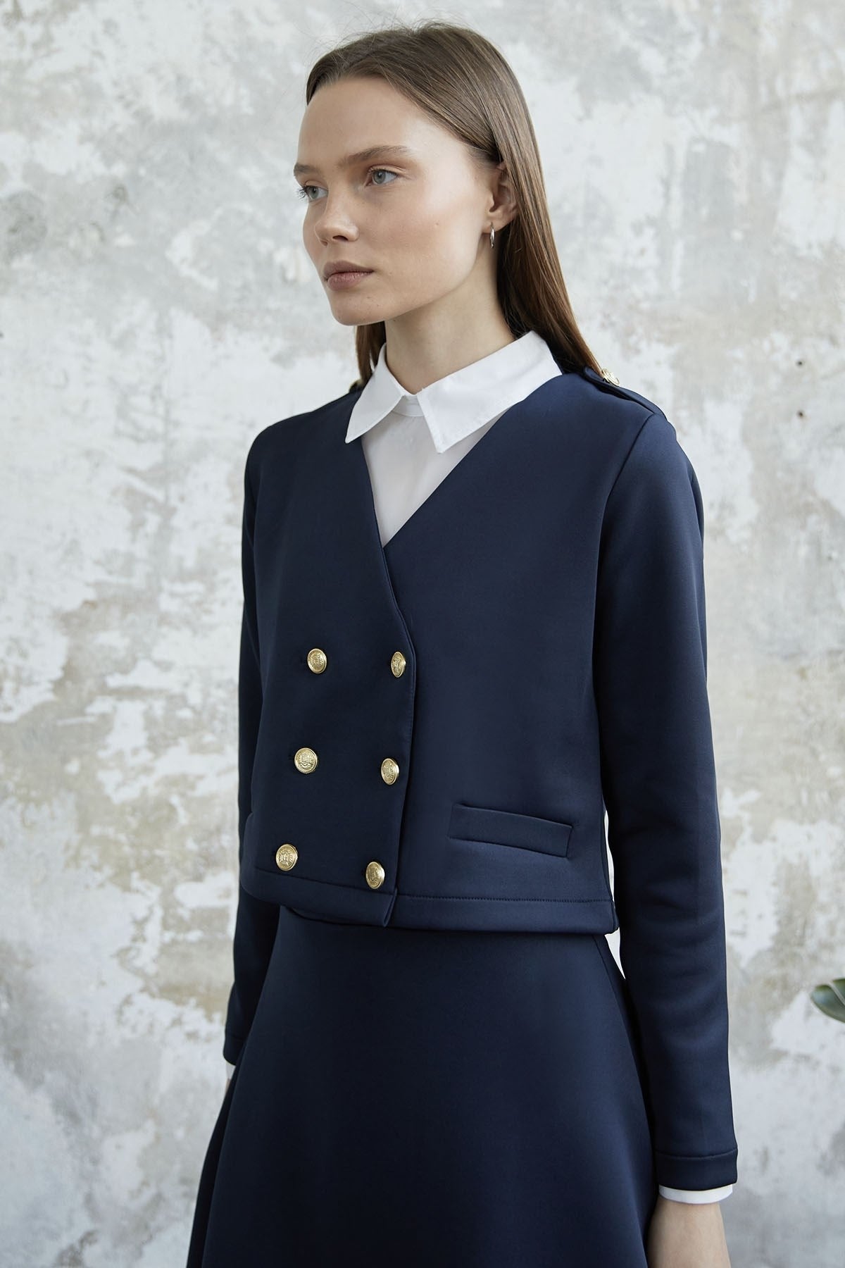 Jacket Scuba Suit With Skirt Button - Navy Ms00an0194