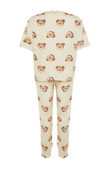 Anthracite Teddy Bear Pattern Knitted Pajama Set Tbbaw23ai00039