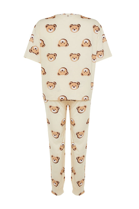 Anthracite Teddy Bear Pattern Knitted Pajama Set Tbbaw23ai00039