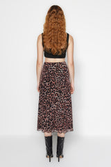 Multicolor Leopard Pattern Lined Tulle A Cut/bell Form Midi Knitted Skirt Twoaw24et00130