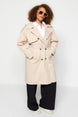 Beige Waist Belted Gabardine Trench Coat Tbbaw24bm00002