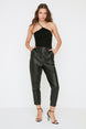 Black Carrot Woven Front Button Faux Leather Pants Twoaw22pl0083