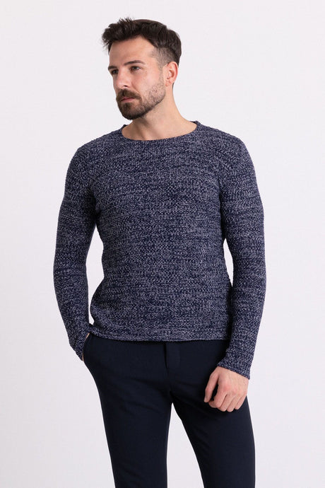 Chiffon Tile Color Slim Fit Long Sleeve Wide Crew Neck Men's Sweater 11301.19k