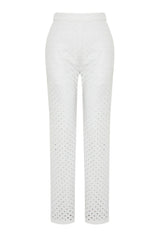 Ecru Embroidered Straight/straight Cut Woven Pants Twoss24pl00090