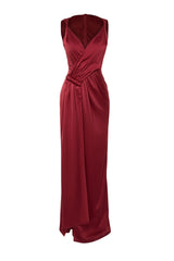 Burgundy Satin Long Night Evening Dress Tprss24ae00038