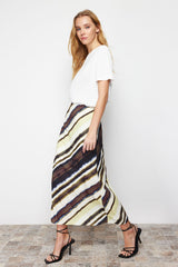 Multi-color Satin Pattern A-line Midi Length Woven Skirt Twoss24et00072