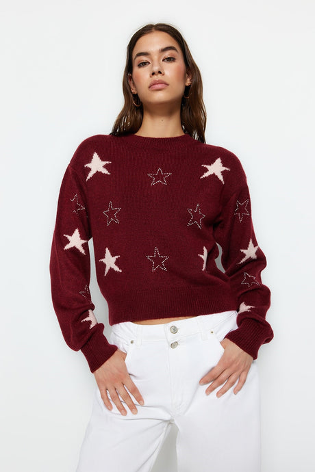 Ecru Crop Soft Textured Patterned Knitwear Sweater Twoaw23kz01569