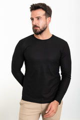 Plain Black Slim Fit Crew Neck Long Sleeve Mens T-shirt 36801.23k