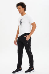 Men's Black Connecting Fashion Pockets Sports And Casual Solid Color Sweatpants 0793 Tb23ml05s0793-1