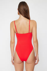 Red Square Neck Regular Swimsuit Tbess24ma00111