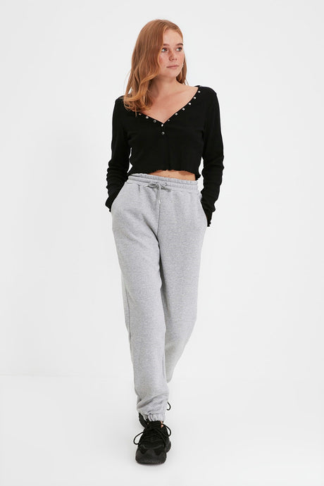 Navy Blue Thick Pleated Basic Knitted Sweatpants Twoaw22ea0468