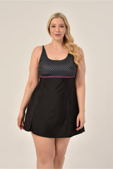 Women's Plus Size Black Mixed Pattern Jumper Interlock Adjustable Strap Stylish Dress Swimsuit 20231