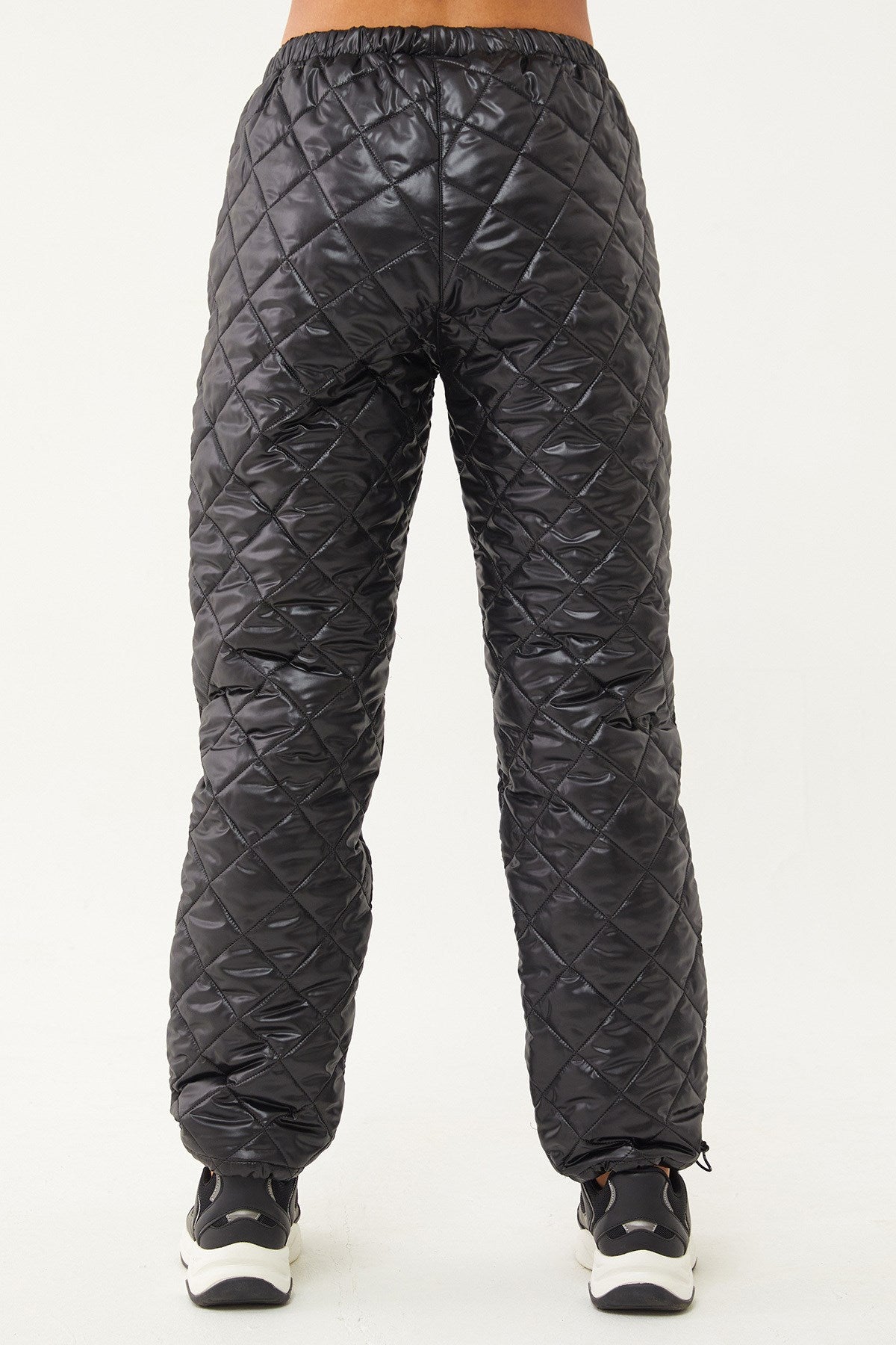 Women's Shiny Black Quilted Winter Zipper Pocket Outdoor Snow Pants 1563 Tb23wl05w1563-1