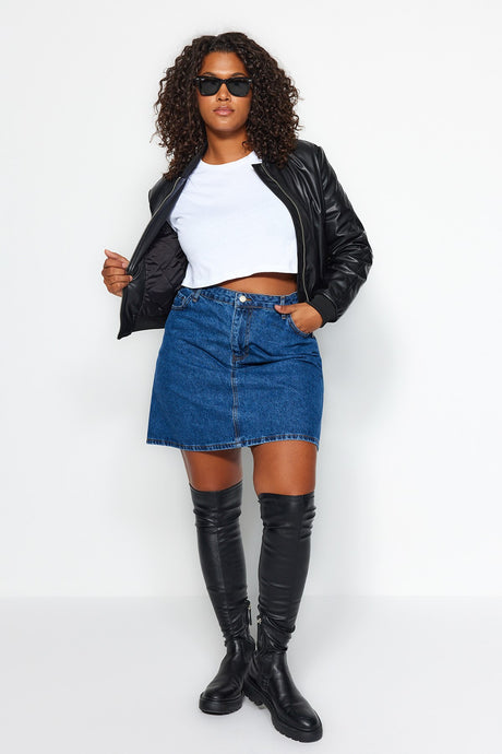 Black High Waist A Shape Denim Skirt Tbbaw23az00042