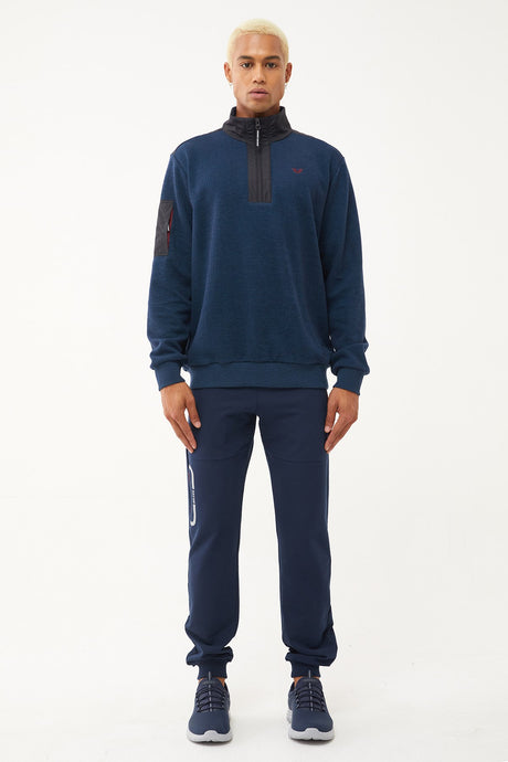 Men's Navy Blue Half Zipper Soft Textured Sweatshirt 1550 Tb23ml11w1550-1