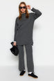 Blue Half Turtleneck Ribbed Sweatshirt-pants Knitwear Suit Tctaw22us0101