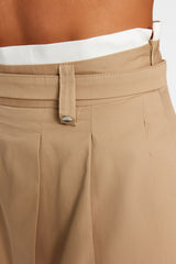 Beige Double Belt Detailed Pleated Mini Woven Skirt Twoaw24et00079