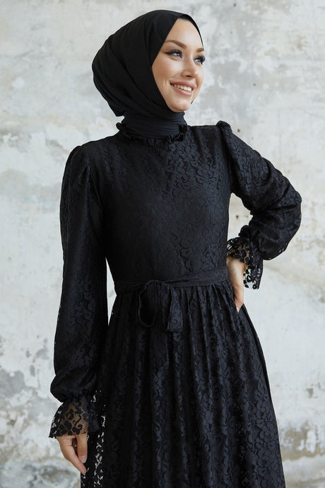 Milna Sleeve Ruffle Embroidery Dress - Black Ms00an2294