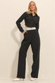 Women's Black Belt Connecting Pleated Double Pockets Palazzo Pants Alc-x11313