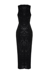 Black Body Sitting Knitted Glitter Sequin Elegant Evening Dress Tprss24el00030