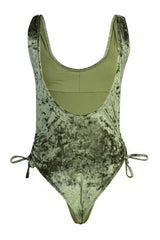 Khaki Square Collar Jointed Velvet High Leg Swimsuit Tbess23ma00147