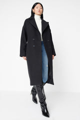 Anthracite Oversize Wide Cut Long Woolen Cashmere Coat Twoaw21kb0038