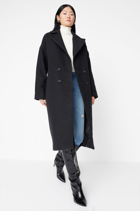 Anthracite Oversize Wide Cut Long Woolen Cashmere Coat Twoaw21kb0038