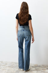 Blue More Sustainable Ripped High Waist Wide Leg Jeans Twoss24je00198