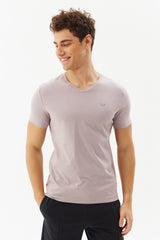 Men's Red V Neck 100% Cotton Short Sleeve Slim Fit Solid Color Casual Sports T-shirt 8898 Tb20ml07s8