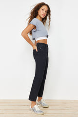 Black High Waist Comfort Straight Jeans Twoaw24je00176