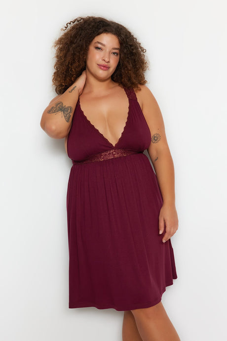 Burgundy Knitted Lace Nightgown Tbbss22gc0050