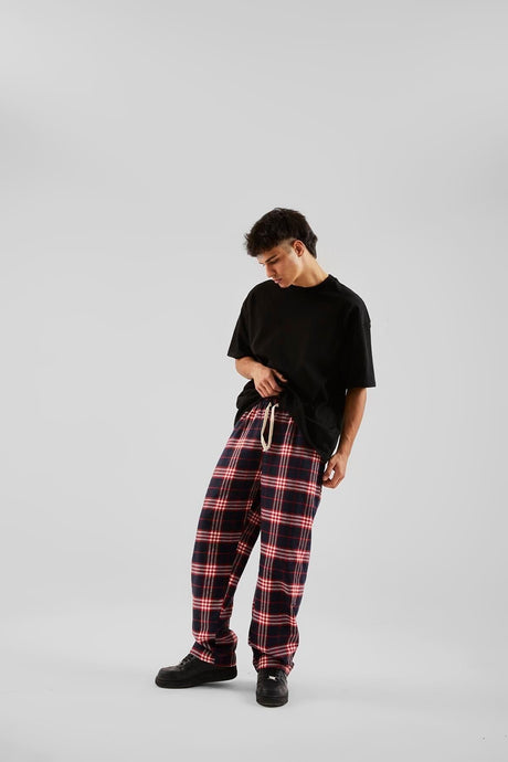 Plaid Pattern Waist Elastic Black Pajamas Flaw-211-004-002