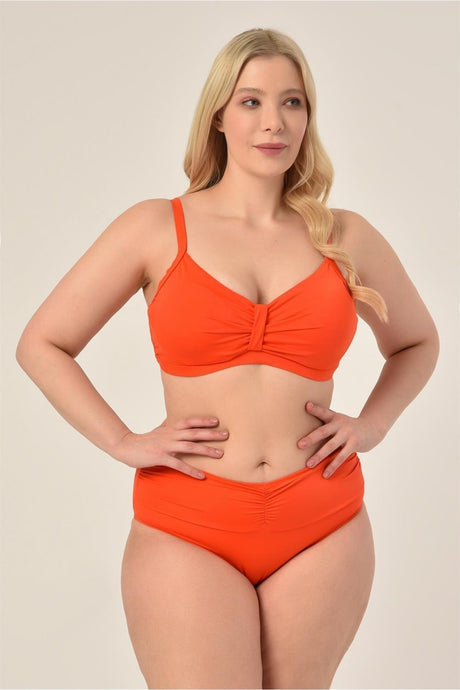 Women's Neon Orange Plus Size Booster Slip Ruffle Stylish Bikini Set 20231989