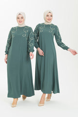 Mint Burkini Dress With Branch Embroidery And Pearl Detail 5241 T21el3m5241