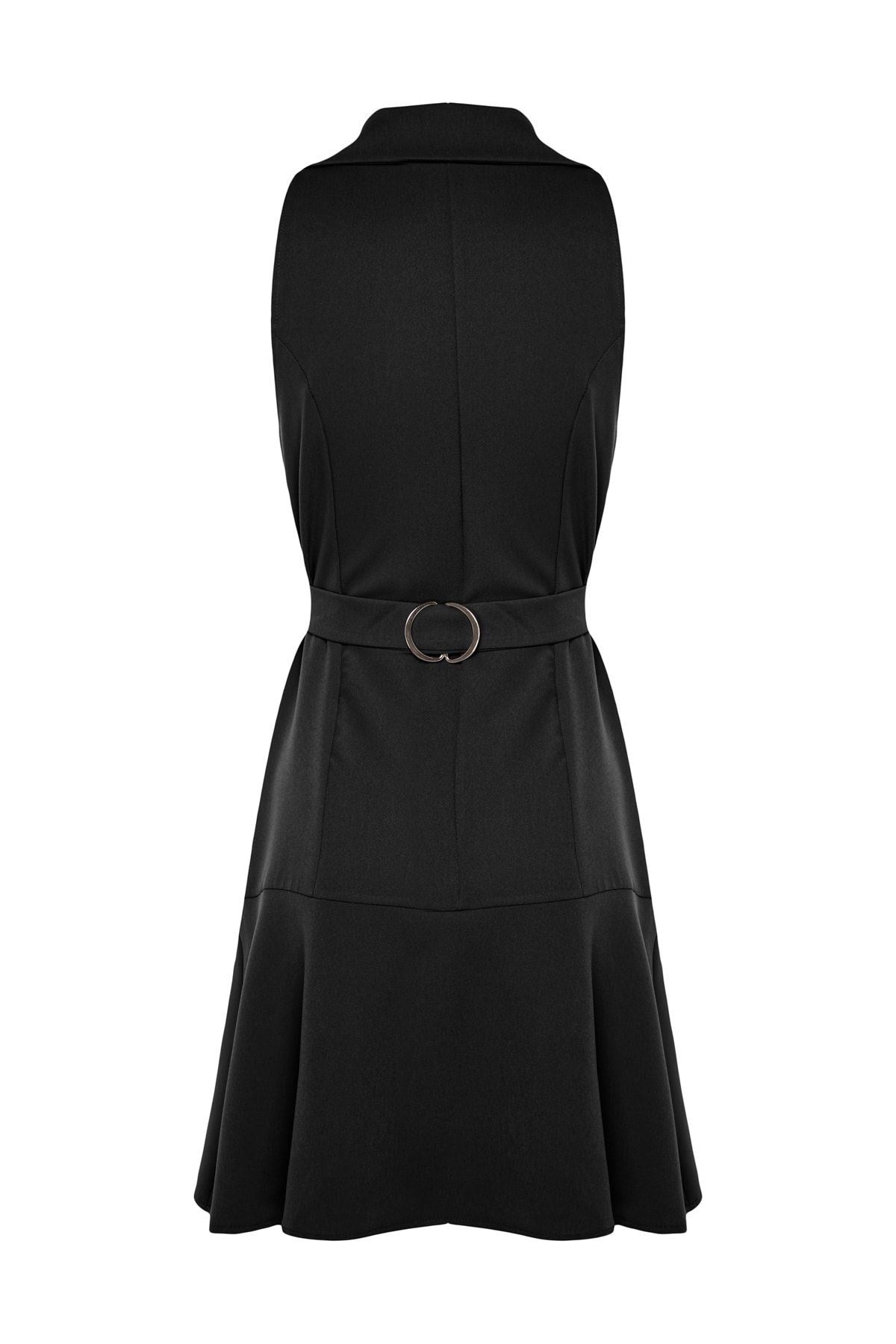 Black Jacket Collar Mini Cut Out/window Detailed Woven Dress Twoss23el00608