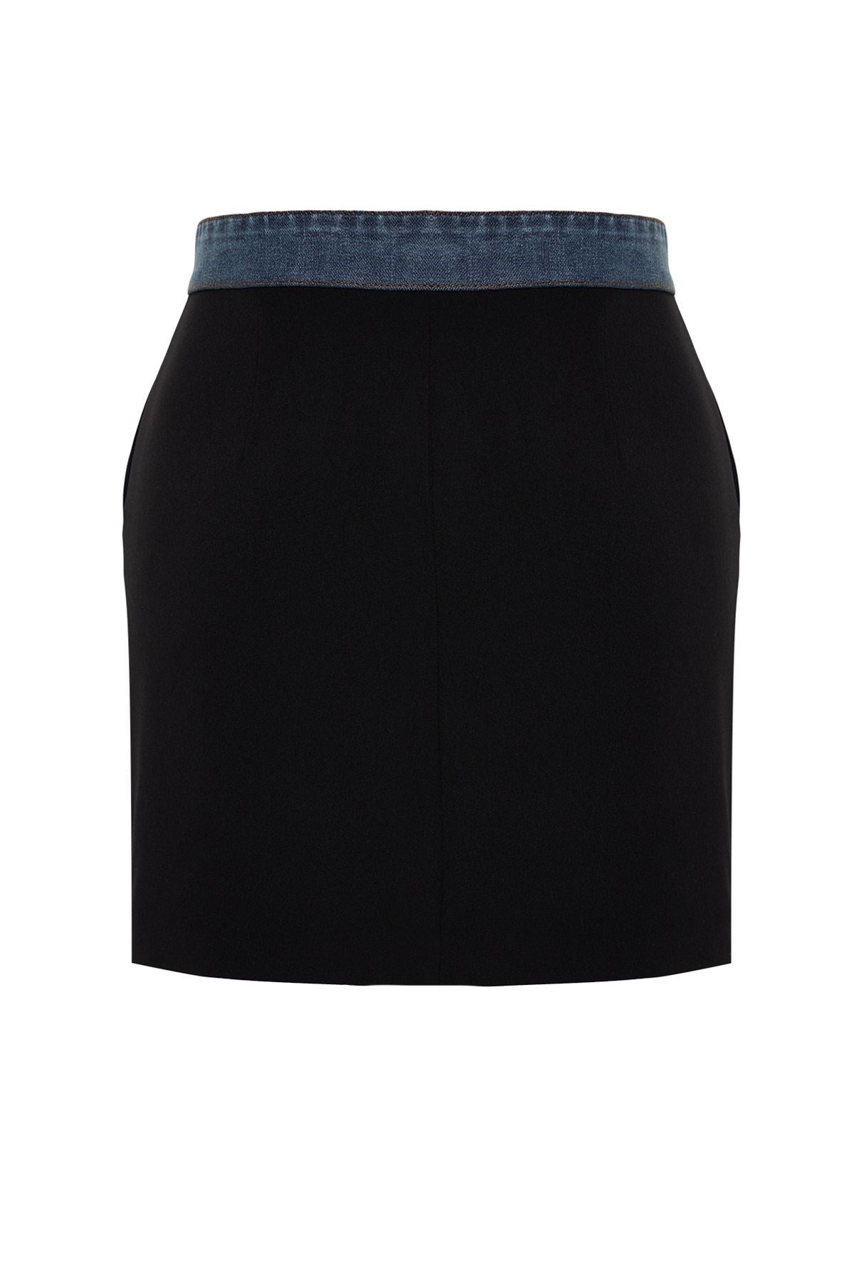 Black Denim Detailed Mini Skirt Twoss24et00173