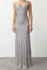 Grey Sequin Long Night Evening Dress Tprss24ae00036