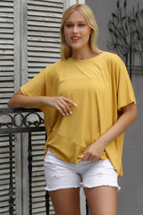 Orange Round Neck Bat Sleeve Knitted Asymmetric Blouse M10010200bl93150