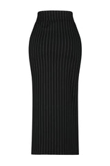 Black Striped Slit Detailed High Waist Maxi Knitted Skirt Twoss23et00376