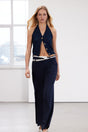 Navy Blue Limited Edition Belt Detailed Wide Leg/wide Leg Woven Pants Twoss24pl00102