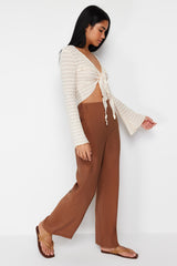 Cinnamon Straight/straight Cut Back Waist Elastic Modal Content Woven Pants Twoss24pl00051