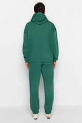 Green Men's Oversize Basic Hooded Leg Elastic Basic Inner Soft Feather Cotton Tracksuit Tmnaw24em000