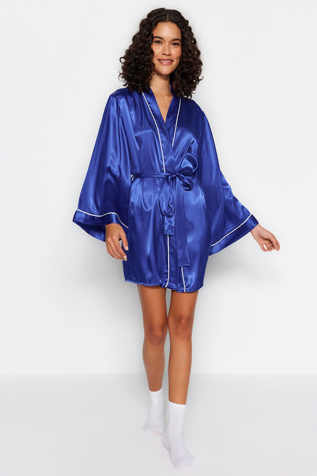 Powder Bib Detailed Wide Sleeve Satin Woven Robe Thmss23sb00017