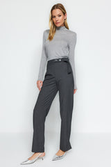 Anthracite Straight/straight Cut Woven Belt Detailed Pants Twoaw24pl00236